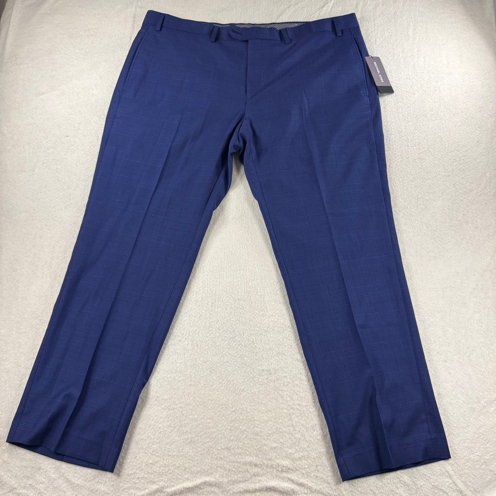Michael Kors Dress Pants Mens 40x29 Navy New Marvin Classic Fit Plaid Stretch